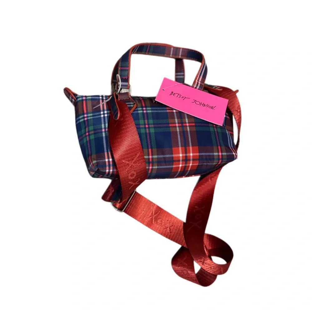 Betsey Johnson Red and Blue Plaid Nylon Crossbody NWT - Picture 7 of 7